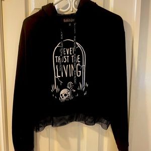 Cropped, hooded, long sleeve top with mesh. Purchased at Hot Topic, guc.